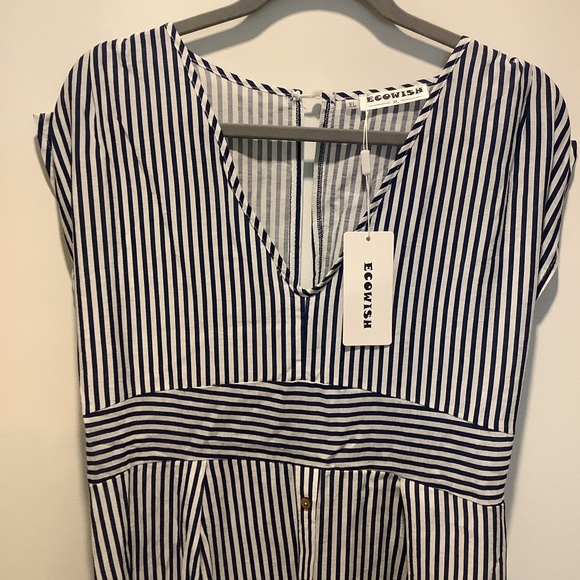 NWT ECOWISH Womens Striped Summer Midi dress V-neck Blue White size XL - Picture 2 of 10